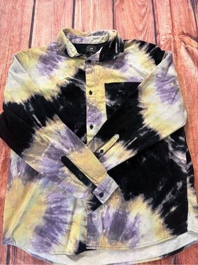 H&M Tie-Dye Corduroy Button-Down Shirt - Black, Purple & Yellow